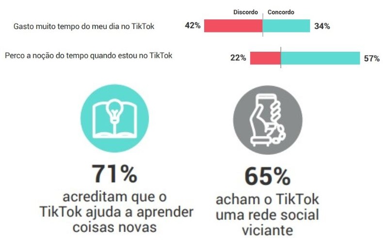 65% dos usuários acham o TikTok viciante (Foto: Reprodução / TikTok no Brasil - OpinionBox)