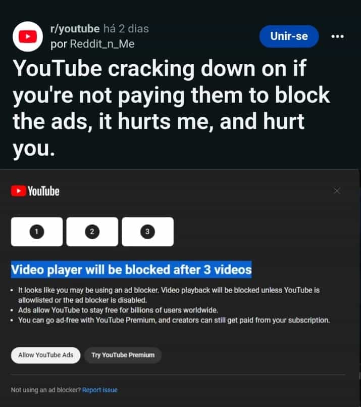 YouTube irá bloquear usuários que usam adblock