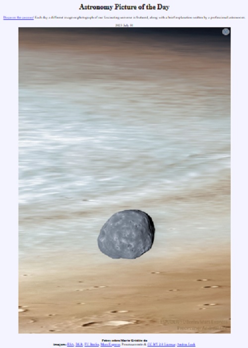 Nasa destaca lua de Marte em foto do dia (Foto: ESA, DLR, FU Berlin, Mars Express; Processamento & CC BY 2.0 Licença: Andrea Luck)