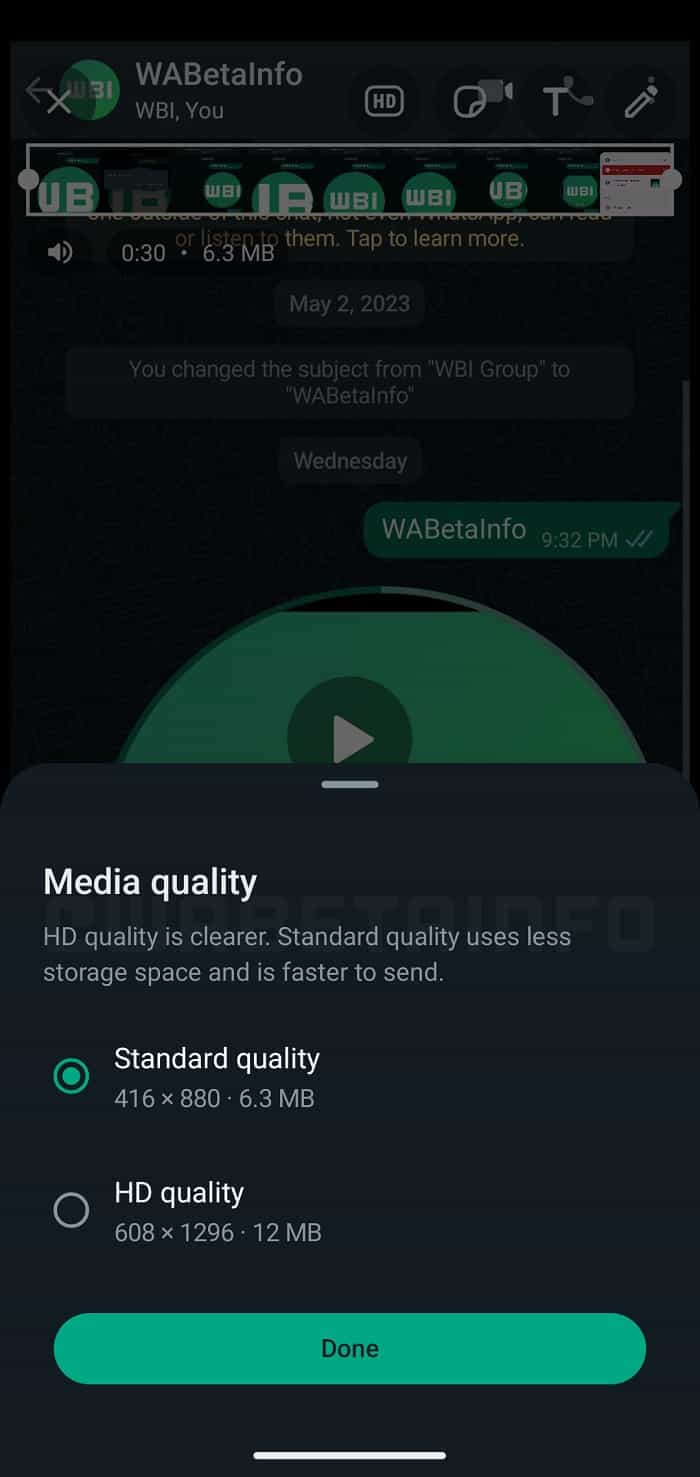 WhatsApp testa função para enviar vídeos em HD (Foto: Reprodução / WABetaInfo)