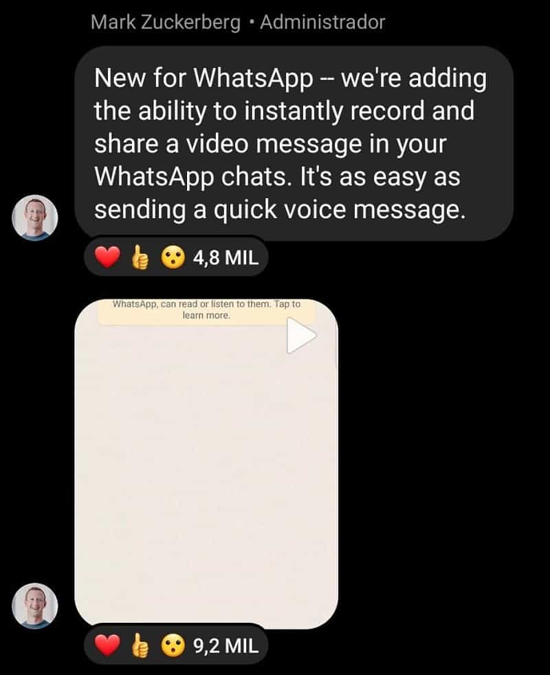 Meta lança 'vídeos instantâneas' para o WhatsApp (Divulgação / Meta)