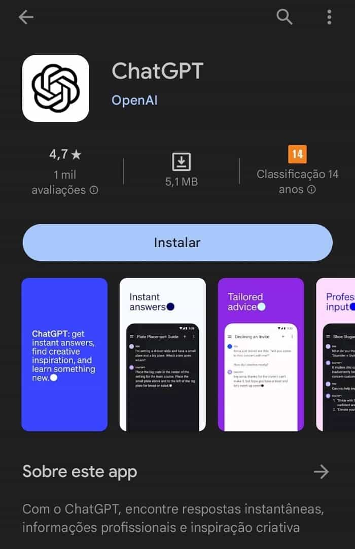 ChatGPT: aplicativo chega oficialmente no Android (Foto: Reprodução / Play Store)
