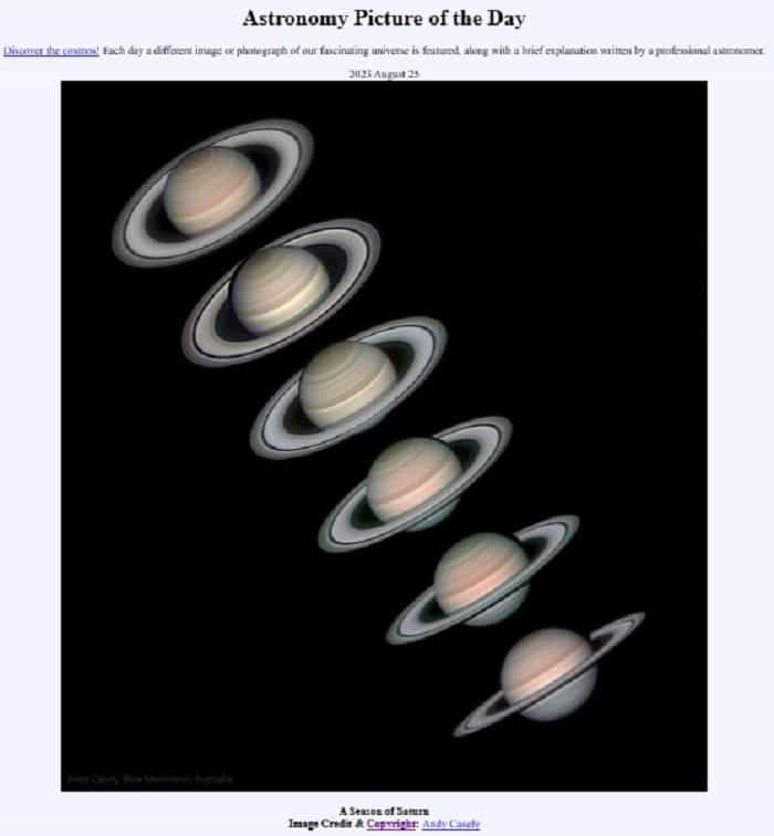 NASA exibe sequência incrível de fotos de Saturno (Andy Casely // NASA - APOD)