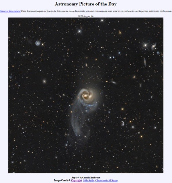 NASA destaca fusão de duas galáxias em foto do dia (Mike Selby, Observatorio El Sauce // NASA - APOD)