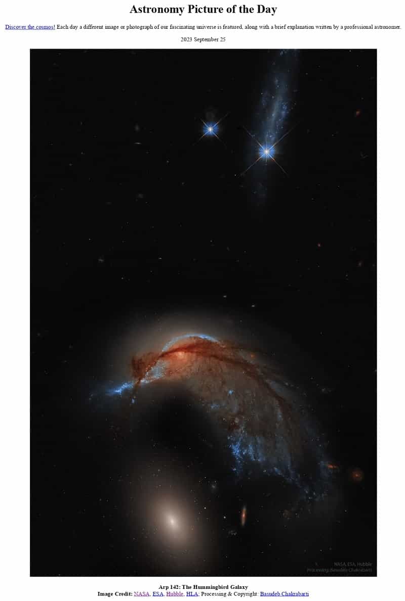 Hubble zdůrazňuje galaxii známou jako 'Kolibřík' (NASA, ESA, Hubble, HLA; Zpracování a autorská práva: Basudeb Chakrabarti)