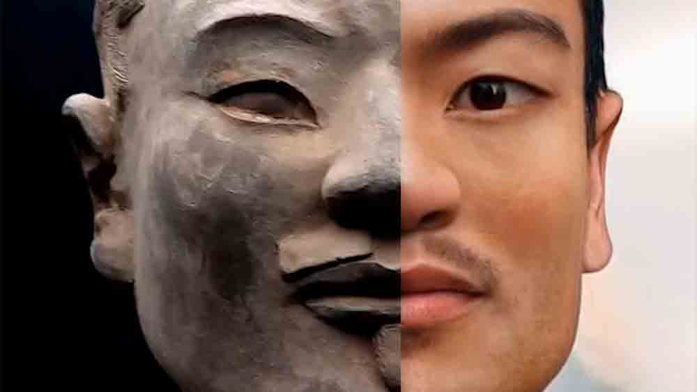 Video: Un artista realizza una trasformazione digitale di un guerriero in terracotta ai giorni nostri. Foto e video: Riproduzione Tiktok @royaltynow