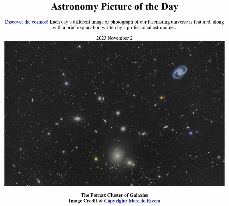 La NASA destaca hermoso cúmulo de galaxias en la 'foto del día' (Marcelo Rivera // NASA - APOD)