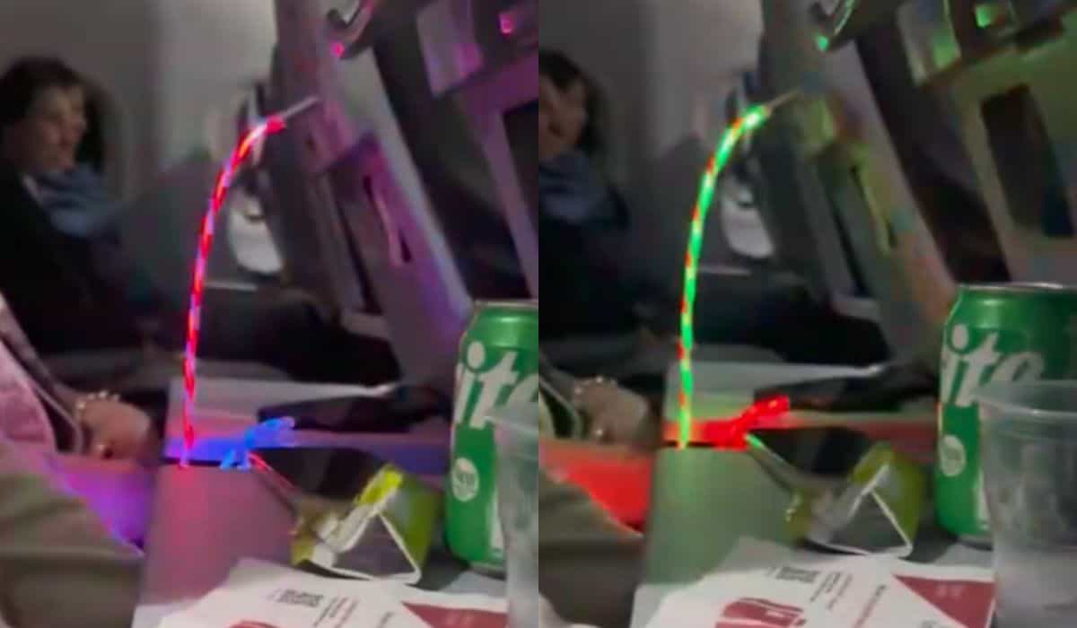 Video: passeggera utilizza caricatore luminoso e scatena la polemica durante un volo notturno