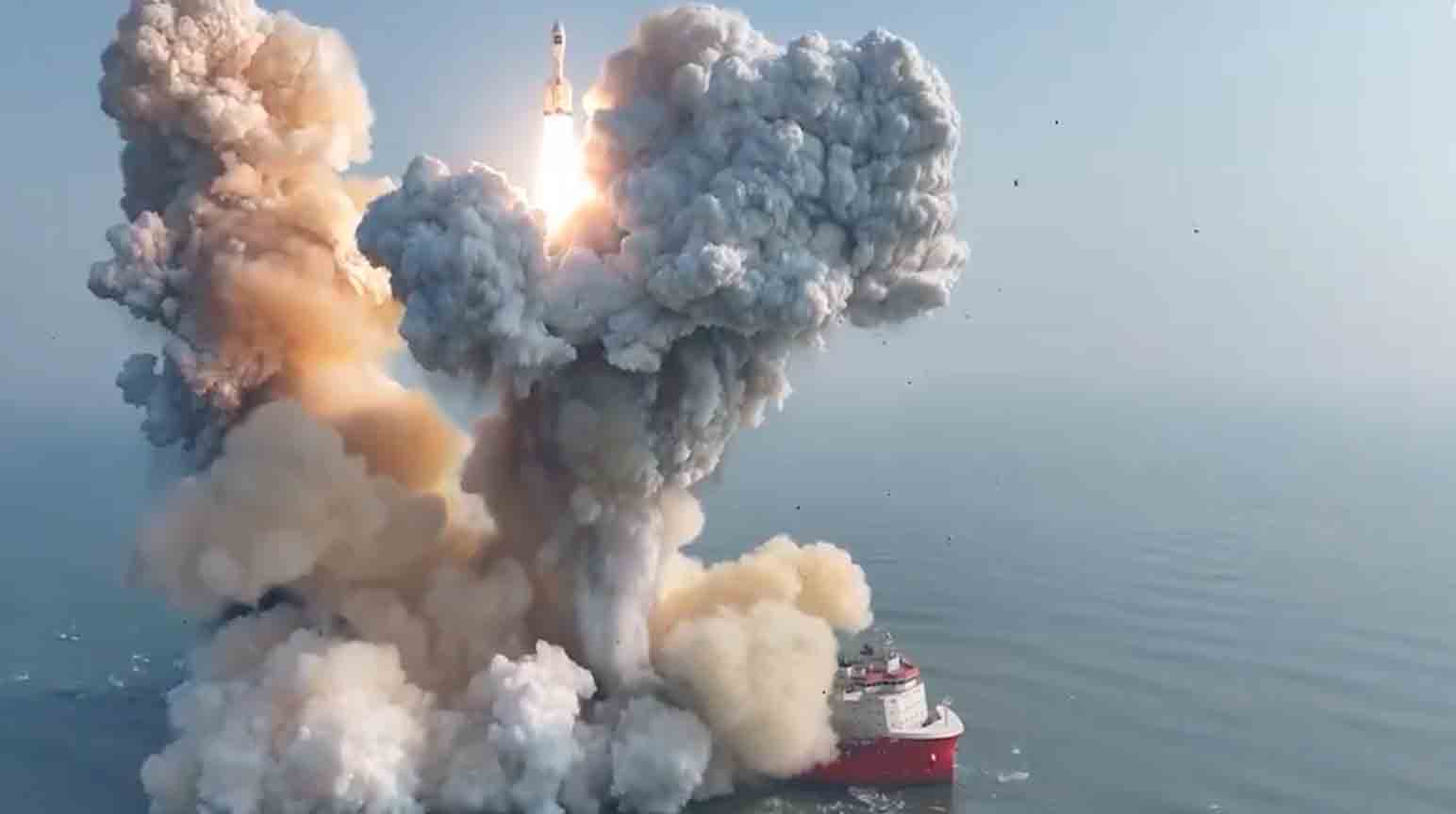 Vídeo: China lança foguete poderoso de 30 metros de altura de um navio. Fotos e vídeo: Reprodução Twitter @HuXijin_GT