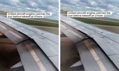 Video: Lentokoneen moottori syttyi tuleen Chicagon lentokentällä. Kuva ja video: Twitterin uudelleentwiittaus @JacdecNew / fl360aero
