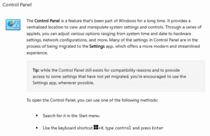 Atualizações sobre o Painel de Controle (Reprodução / Support Microsoft)