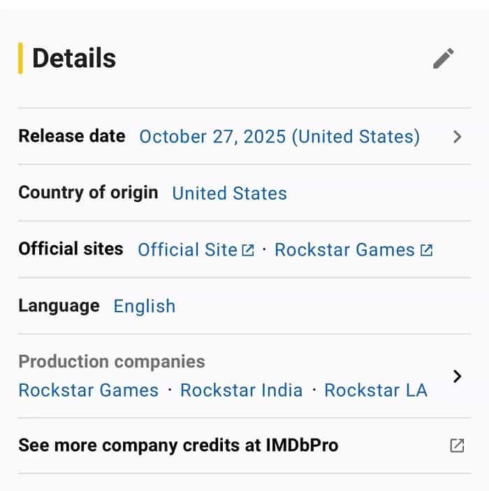 GTA 6 no IMDb (IMDb)