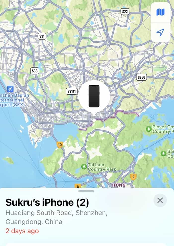 Sukru Haskan的iPhone 14通过'查找我的iPhone'在中国出现（X / @sukru_haskan）