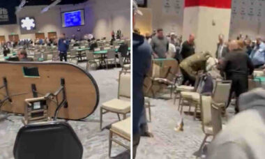 Jogador de pôquer vira três mesas durante ataque de fúria em torneio e vídeo viraliza