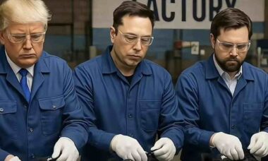 Meme gerado por IA de Elon Musk e Donald Trump trabalhando em fábrica na China viraliza após tarifaço