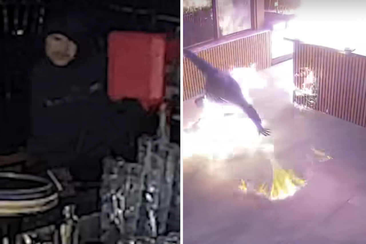 Criminoso decide provocar incêndio em restaurante, acaba em chamas e vídeo viraliza