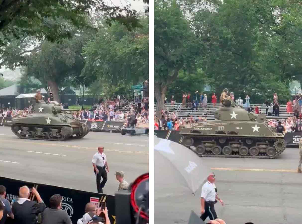 Défilé militaire à 45 millions de dollars de Donald Trump tourné en ridicule après que le président a été surpris en train de somnoler. X @AdamJSchwarz