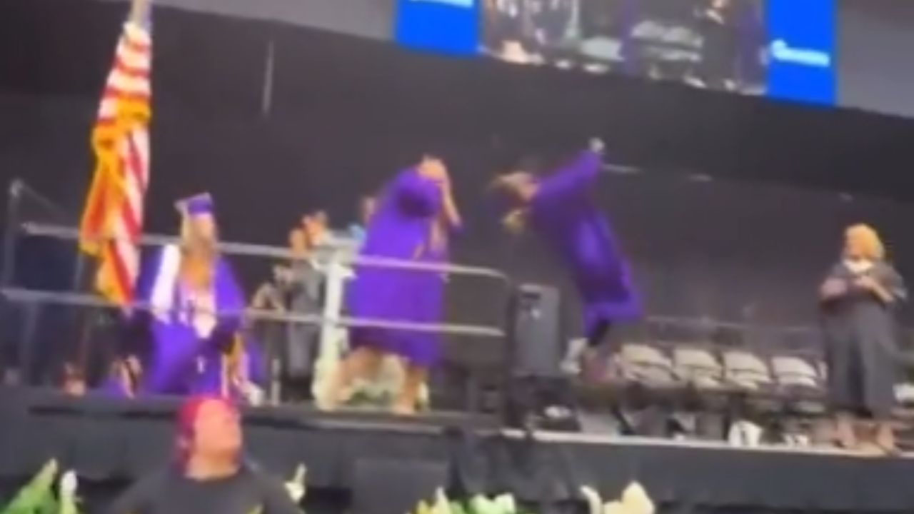 High school student hits classmate with backflip at graduation ceremony and video goes viral