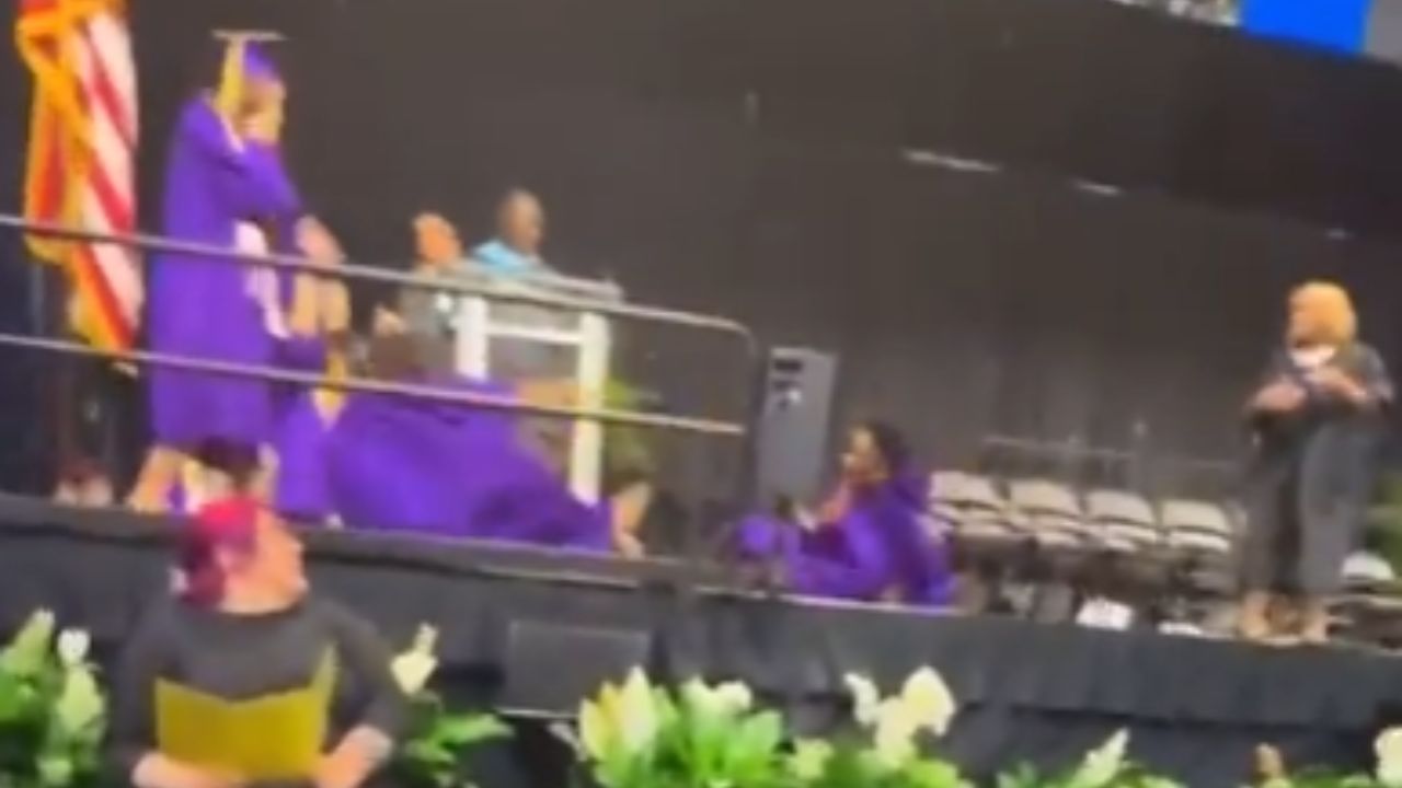 High school student hits classmate with backflip at graduation ceremony and video goes viral
