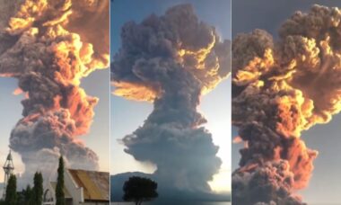 Vídeo de erupção vulcânica na Indonésia mostra nuvem de cinzas que atingiu 11 km de altura