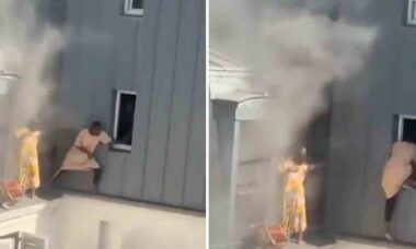 Vídeo comovente mostra homem arriscando sua vida para salvar bebês de prédio em chamas (Foto: X @mvalet_officiel)