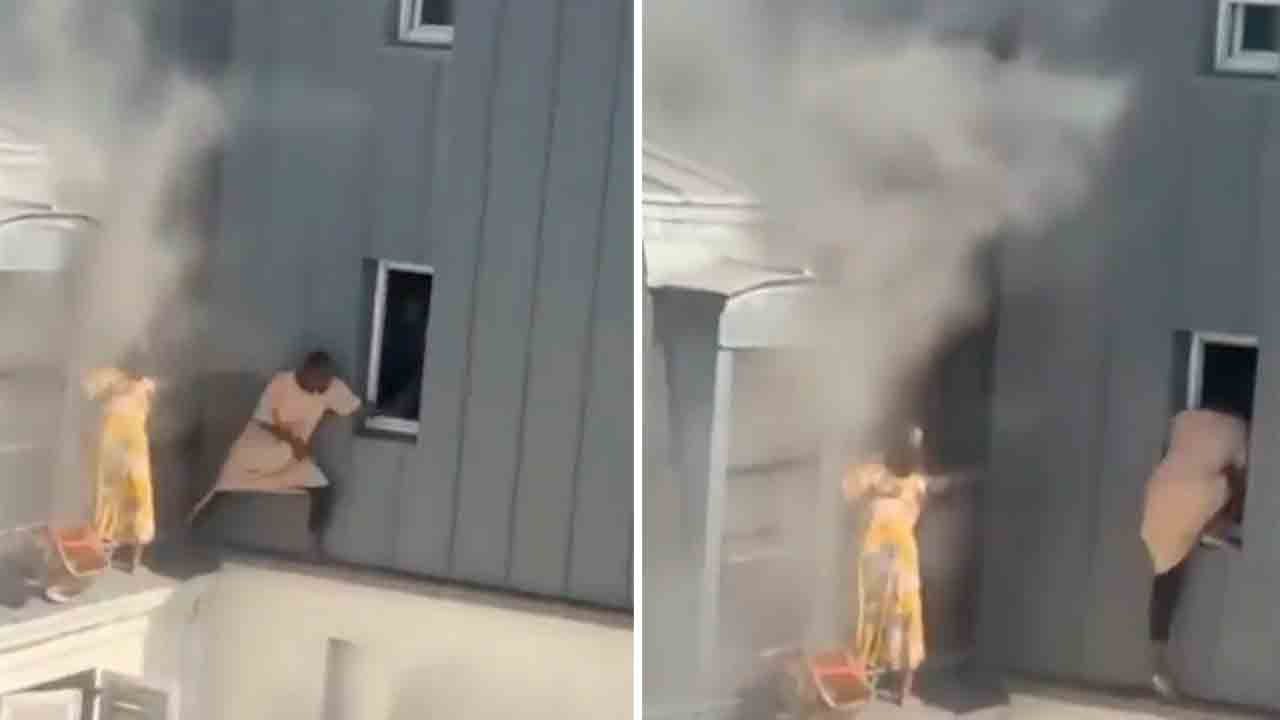 Touching video shows man risking his life to save babies from burning building (Photo: X @mvalet_officiel)