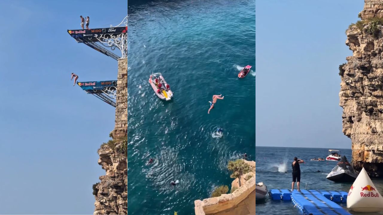Saltadora se resbala de la plataforma y cae desde 22 metros de altura en un video aterrador