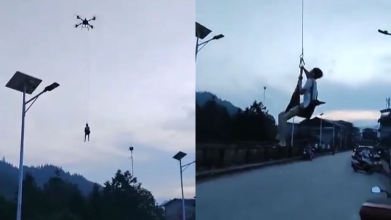 Drone resgata homem ilhado durante enchente na China e vídeo viraliza