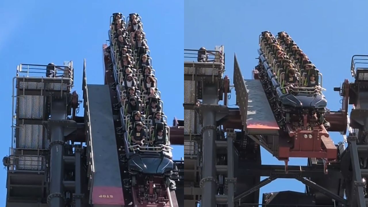 Visitantes de parque ficam de cabeça para parque ficam de cabeça para baixo em montanha-russa em vídeo viral
