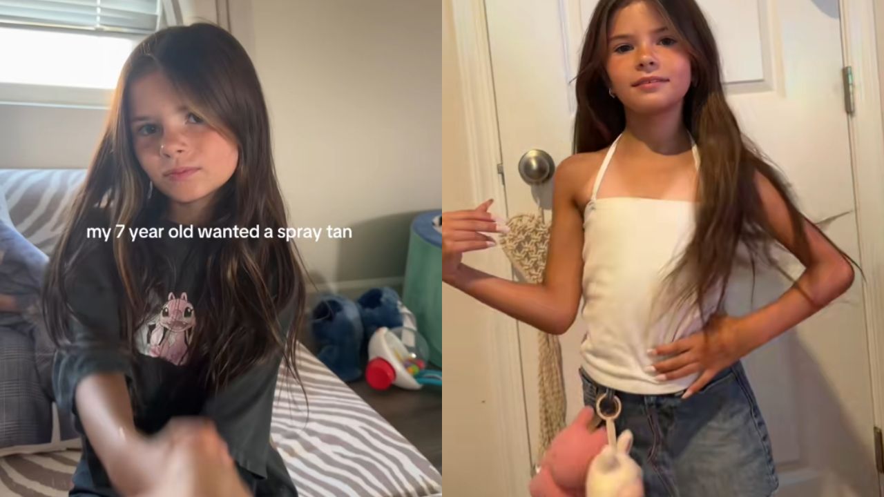 Influenciadora leva filha de 7 anos para sessão de bronzeamento artificial e causa polêmica no TikTok 