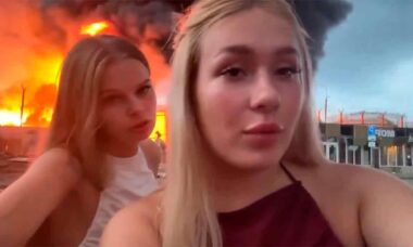 Duas mulheres são presas após gravarem vídeo em frente a depósito em chamas alvo de ataque na Rússia, Instagram @osintdefender