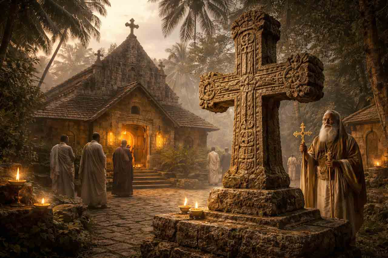 O mistério dos cristãos de São Tomé e a antiga igreja da Índia. Ilustração: Condutta